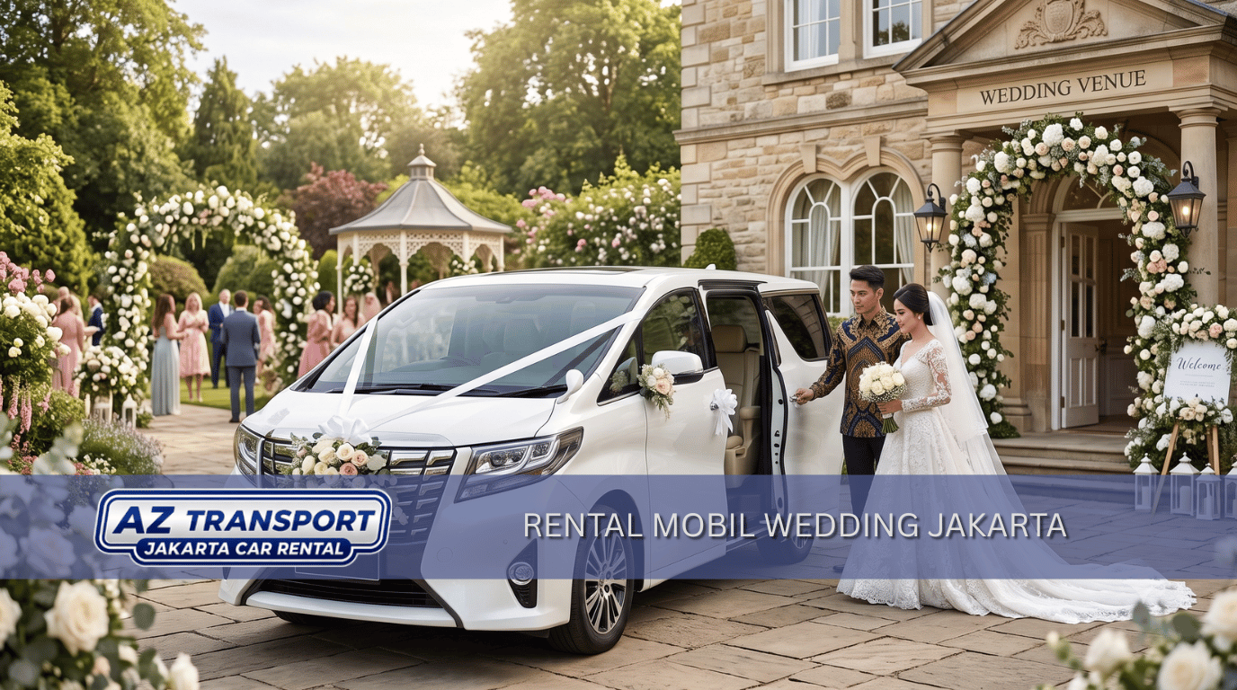 Rental mobil wedding Jakarta – A.Z Transportasi, Alphard putih hias pita pernikahan