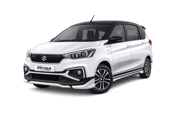 Suzuki All New Ertiga Hybrid putih dari AZ Rent Car untuk layanan sewa mobil dengan supir di Jakarta.